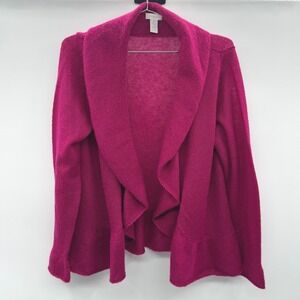 Chico's Size Medium 1 Pink Wool Mohair‎ Cardigan Sweater Shawl Collar Ruffle Hem